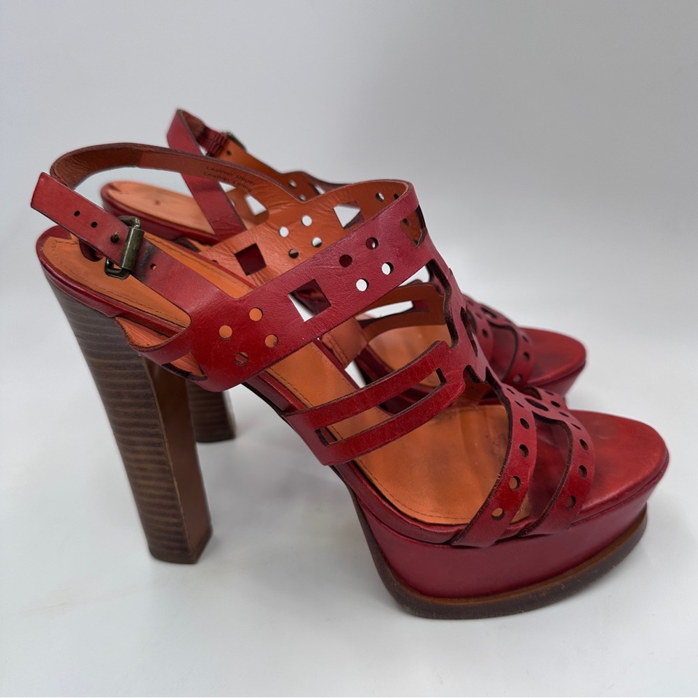 Via Spiga Gwena Strappy Leather Sandal Heels with Geometric Cutout size 8M - Picture 6 of 9